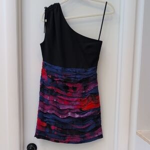 Elegant Black and Multicolor One-Shoulder Dress